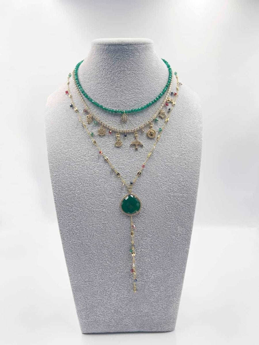 Agate stone pendant with zircon ornament and 18 karat gold plated chain - ELLY