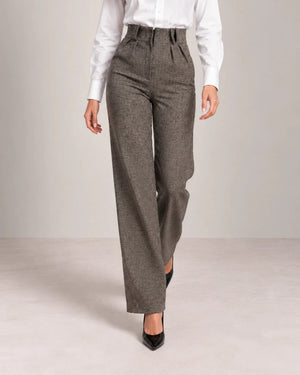 Black and White Herringbone Woven Trousers - ELLY