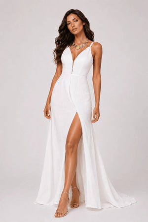 Coconut White High - Slit Maxi Dress - ELLY