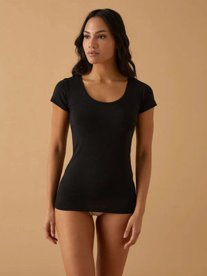 Cotton Scollo Lollo Scoop Neck T-Shirt – NERO - ELLY