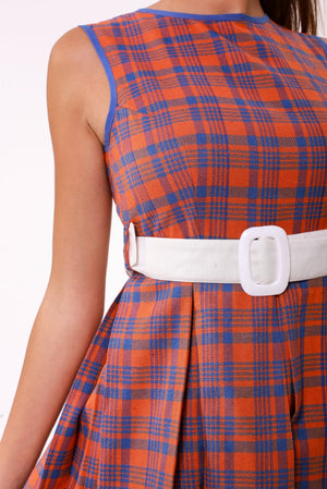 Cozy Chic Blue & Orange Gingham Flannel Midi Dress - ELLY