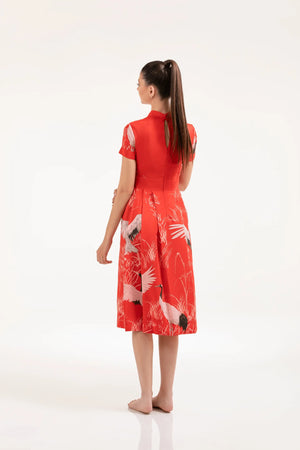 Crane Print Red Dress – ELLY - ELLY