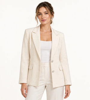 Crystal Embellished Cream Blazer - ELLY
