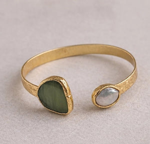 Dual Stone Cuff Bracelet – Gold - ELLY