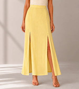 Empire Yellow Double Slit Maxi Skirt - ELLY