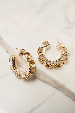 Golden Champagne Royale Crystal Hoop Earrings - ELLY