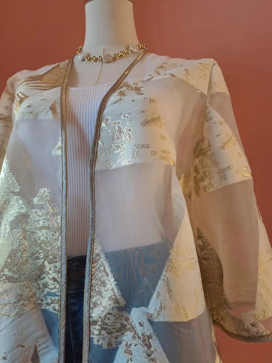 Golden Geometric Sheer Kimono - ELLY