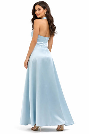 Halter - Neck Satin Midi Dress in Blue – by ELLY - ELLY