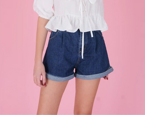 High - waisted rolled - hem shorts – Denim Blu - ELLY