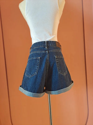 High - waisted rolled - hem shorts – Denim Blu - ELLY