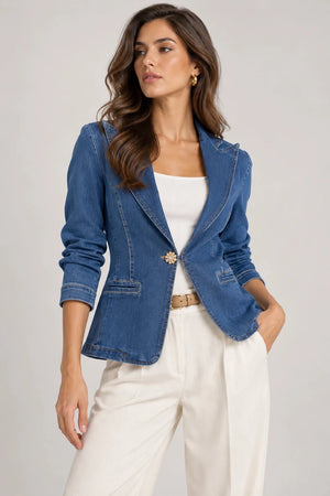 Italian-Made Buttonless Denim Jacket - Effortless Sophistication - ELLY