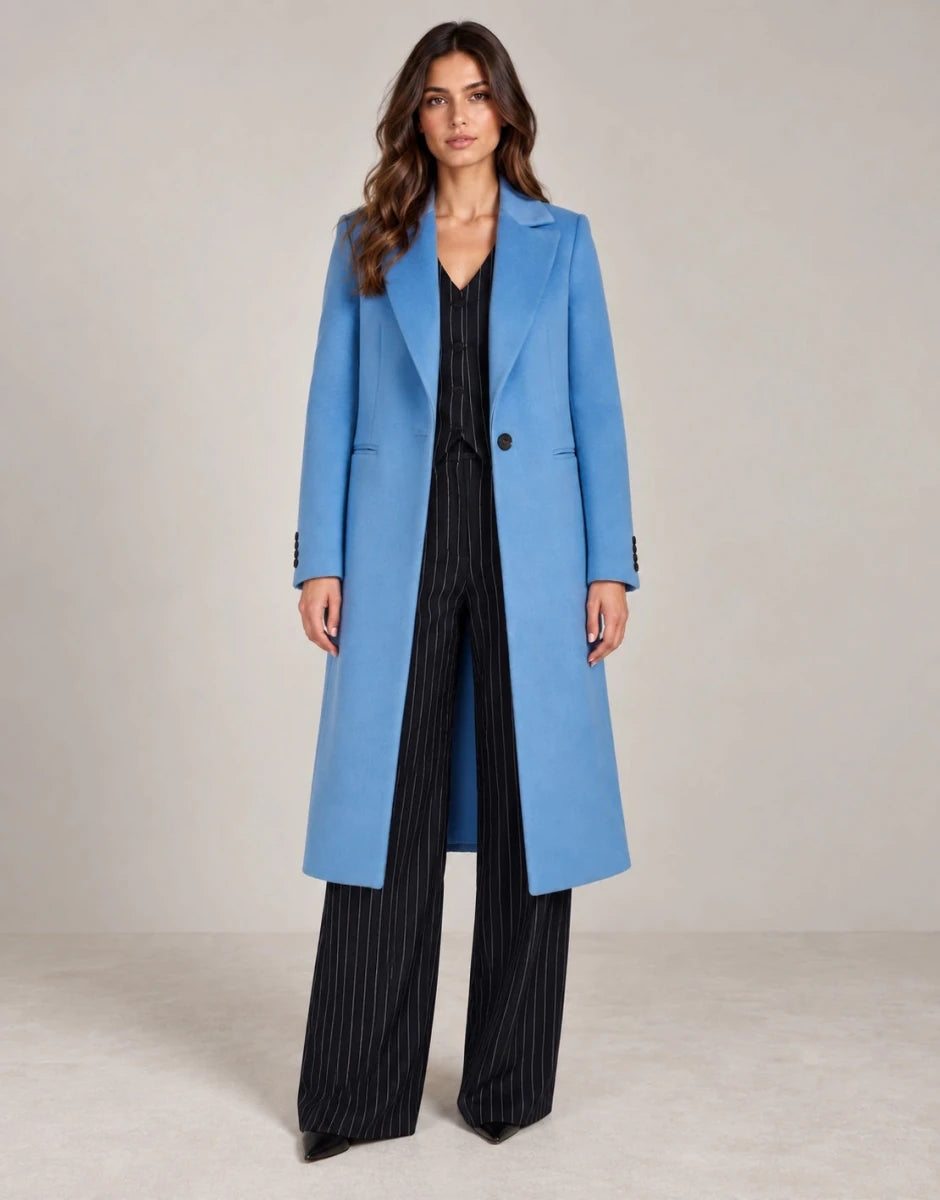Italian Riviera Blue Long Coat - ELLY