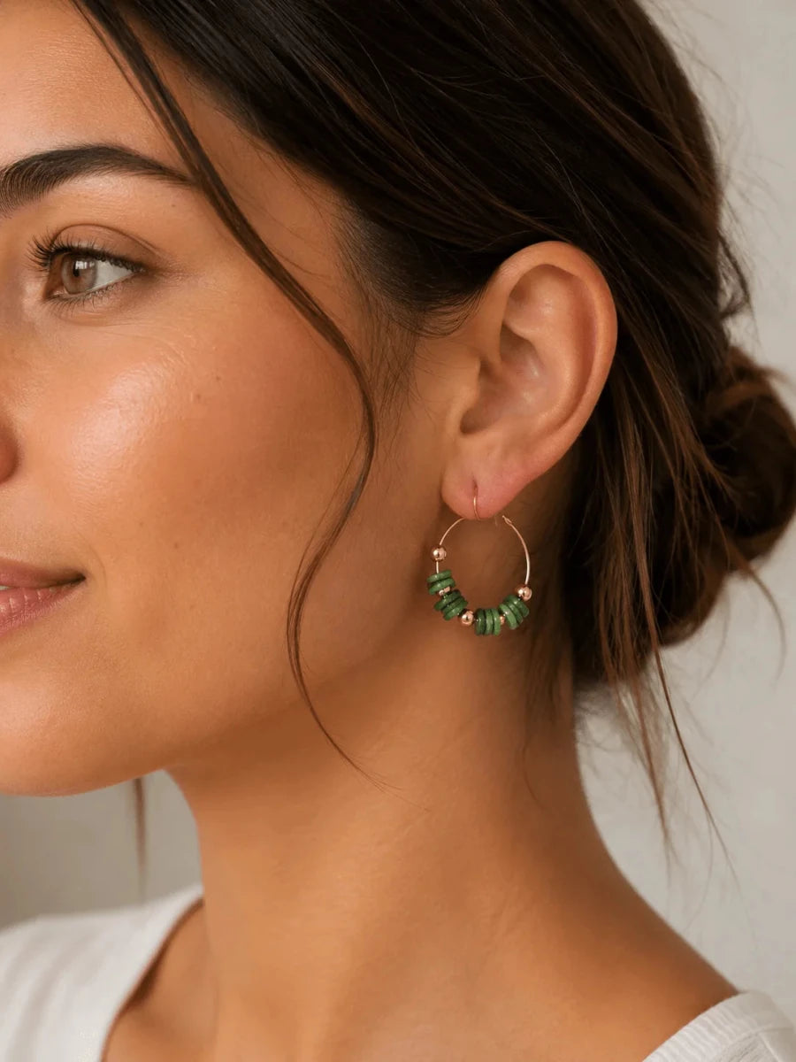 Jade Green Nacre & Gold Hoop Earrings - ELLY