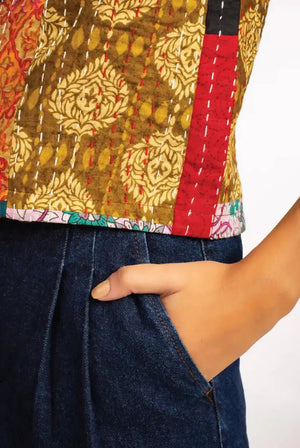 Limited Edition Handmade Cotton Patchwork Vest - Multicolor Kantha - ELLY