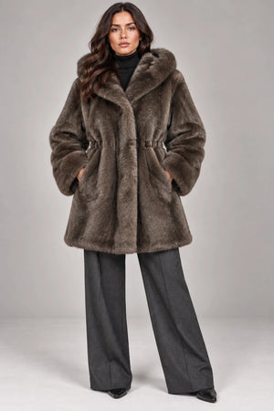 Luxora Plush Fur Italian Hooded Coat – Moro Visone - ELLY