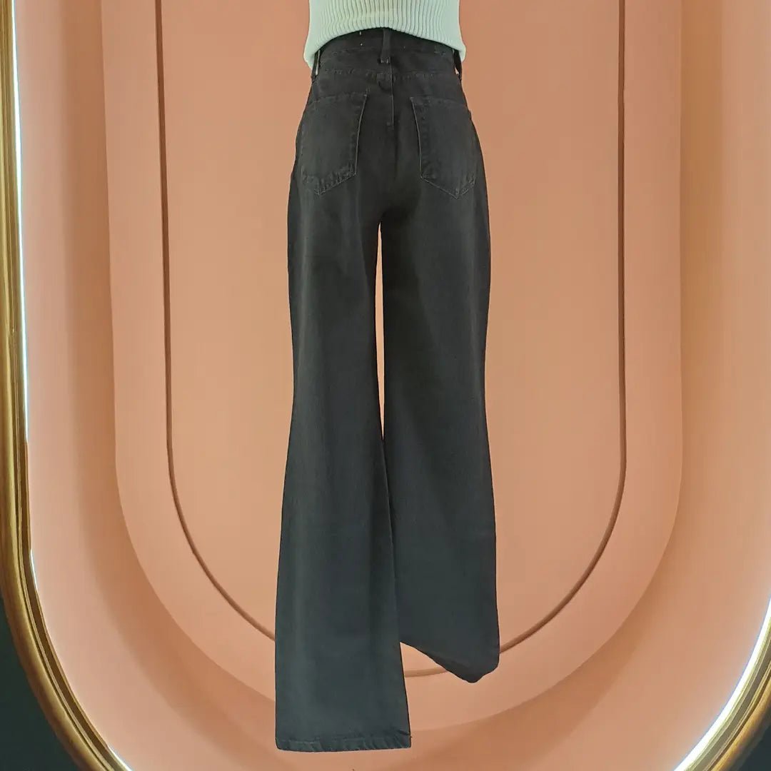 Midnight Black High - Waisted Wide - Leg Jeans - ELLY