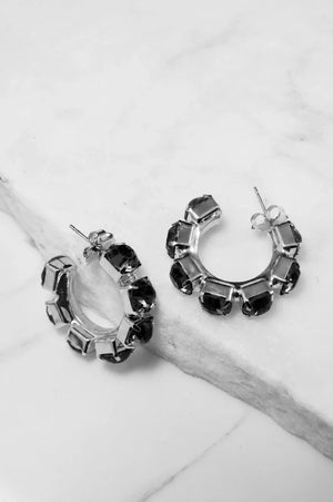 Midnight Noir Crystal Hoop Earrings – Argento - ELLY