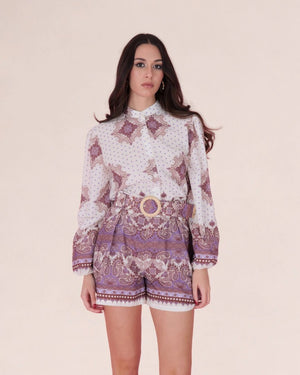 Ornate Belted High - Waist Shorts – Avorio e Lilla - ELLY