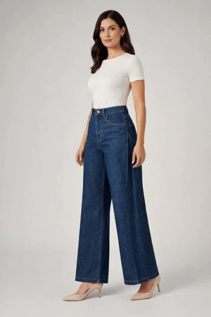 Pantaloni Gamba Larga in Denim - ELLY