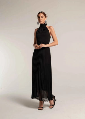 Pleated Halter Dress – Nero - ELLY