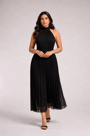 Pleated Halter Dress – Nero - ELLY