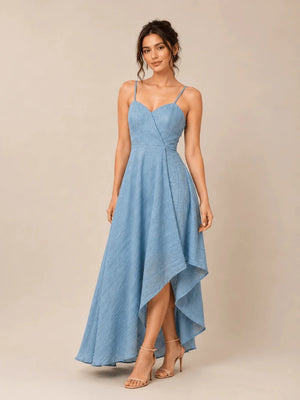 Powder Blue Asymmetric High - Low Dress - ELLY