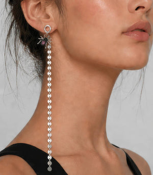 Rhodium - Plated Zircon Motif Drop Earrings - ELLY