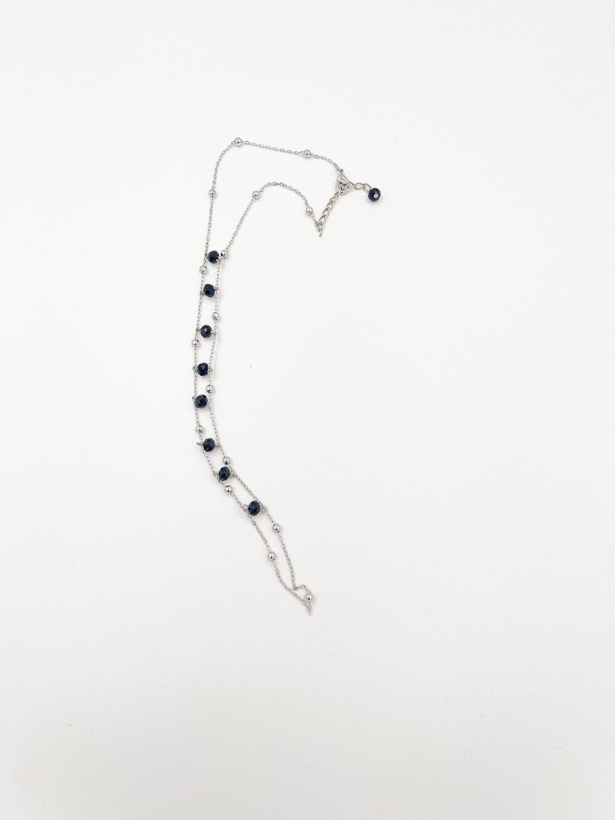 Silver Anklet with Black Crystal Toe Chain