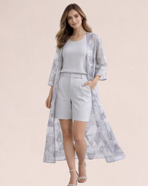 Silver Geometric Sheer Kimono - ELLY