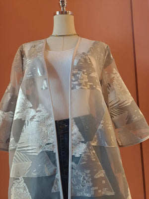 Silver Geometric Sheer Kimono - ELLY