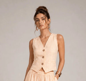 Striped Linen - Blend Tailored Gilet - ELLY