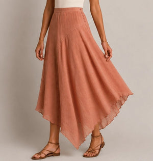 Terra Rose Asymmetric Midi Skirt - ELLY