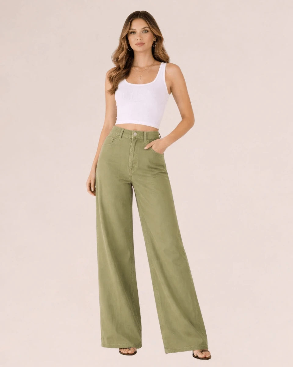 VerdeSalvia Wide - Leg High - Waisted Pants - ELLY