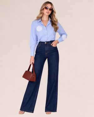 Wide - Leg High - Rise Dark Denim Jeans - ELLY