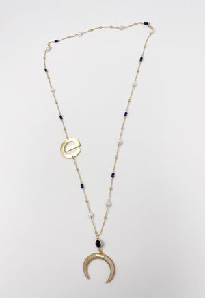 Midnight Blue Zircon Half Moon and Crystal Ornaments ELLY Necklace - ELLY