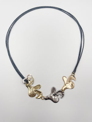 Rhodium Coated Copper Necklace with Three Ornaments - ELLY