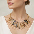 18 karat gold plated brass necklace with purple sodalite stones - ELLY