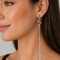 Rhodium-Plated Zircon Motif Asymmetrical Drop Earrings