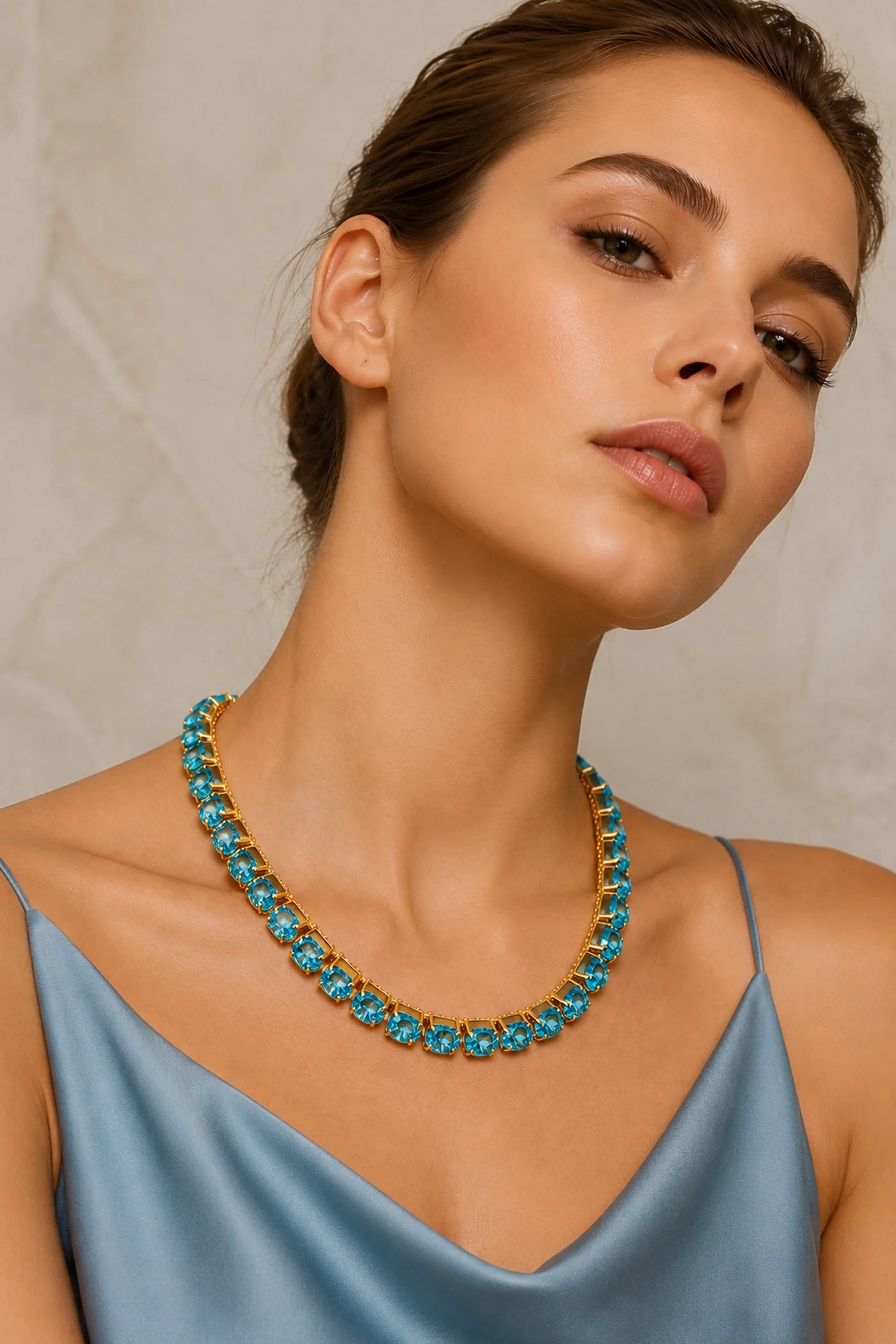 Acqua Marina Crystal Tennis Necklace