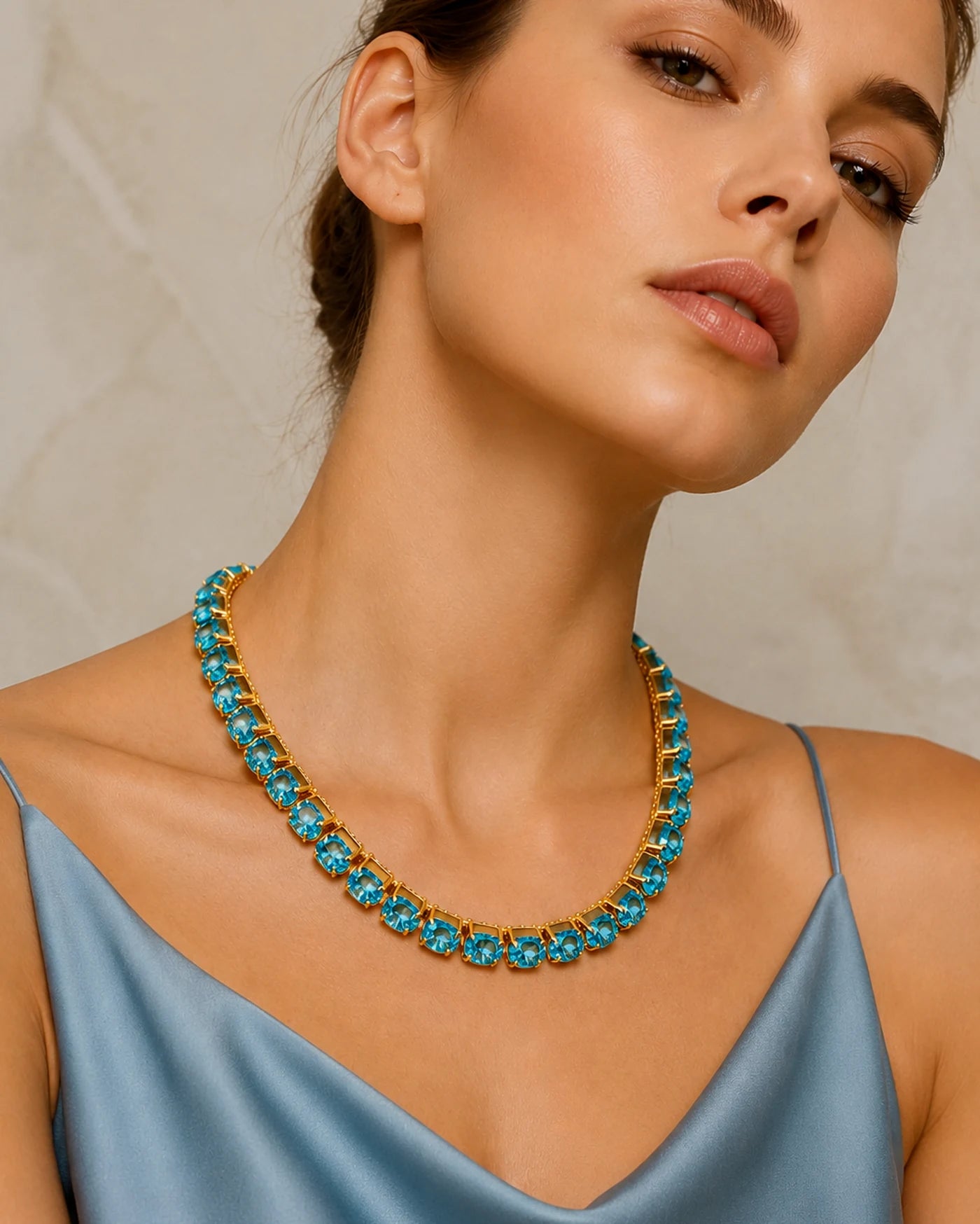 Acqua Marina Crystal Tennis Necklace