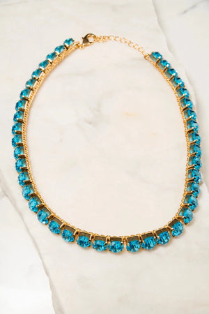 Acqua Marina Crystal Tennis Necklace - ELLY