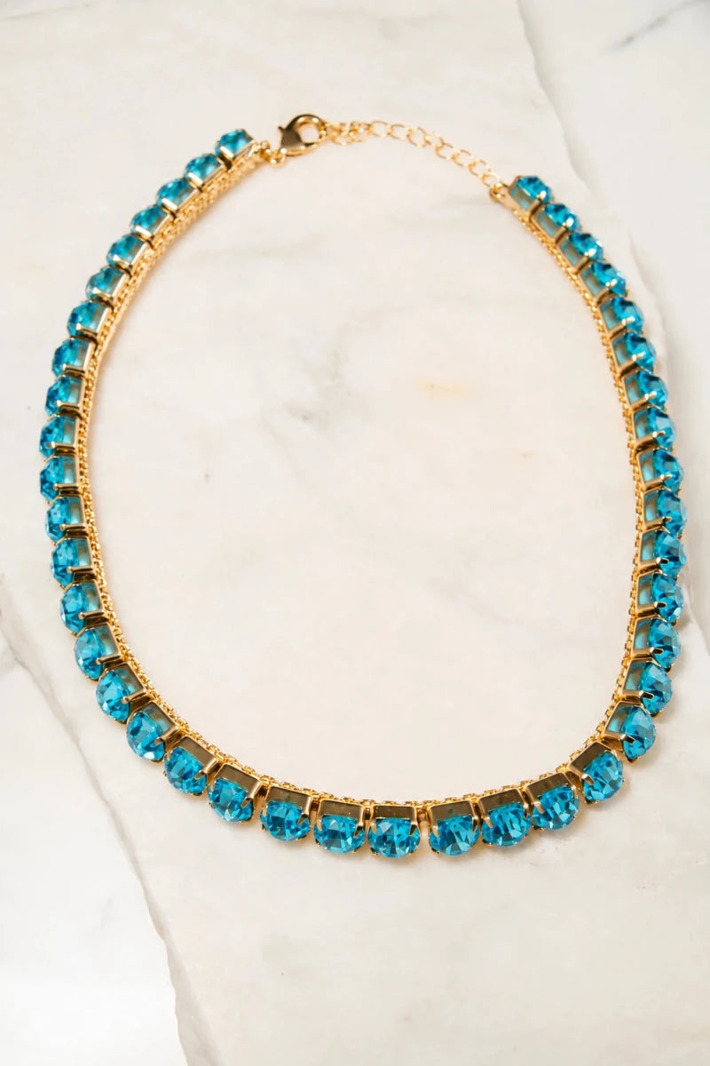 Acqua Marina Crystal Tennis Necklace - ELLY
