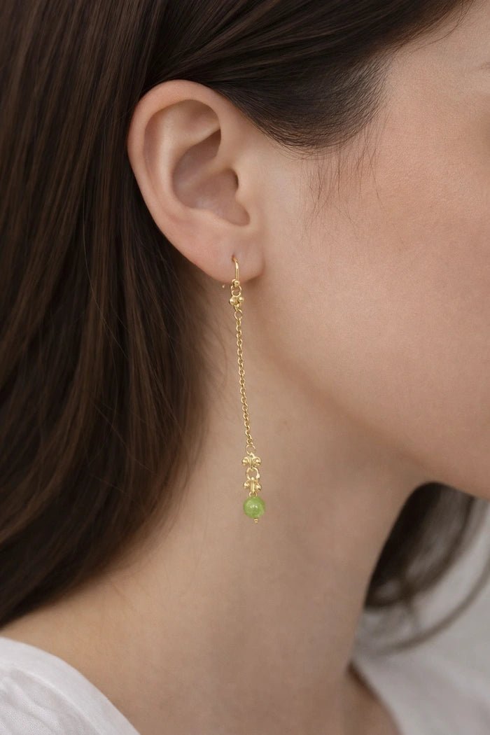 Asymmetrical Green Bead Chain Drop Earrings - ELLY