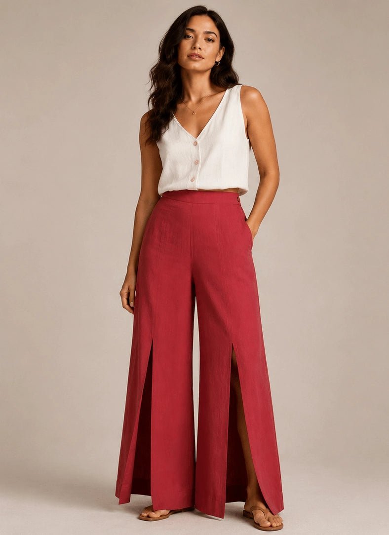 Beetroot Purple Front Slit Pants - ELLY