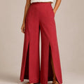 Beetroot Purple Front Slit Pants - ELLY