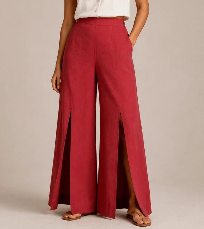 Beetroot Purple Front Slit Pants - ELLY