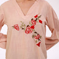 Beige Stonewashed Linen Blouse with Floral Embroidery - ELLY
