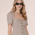 Beige Tailored Buttoned Jacket Top - ELLY
