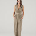 BellaPlunge Italian Jumpsuit - Beige - ELLY