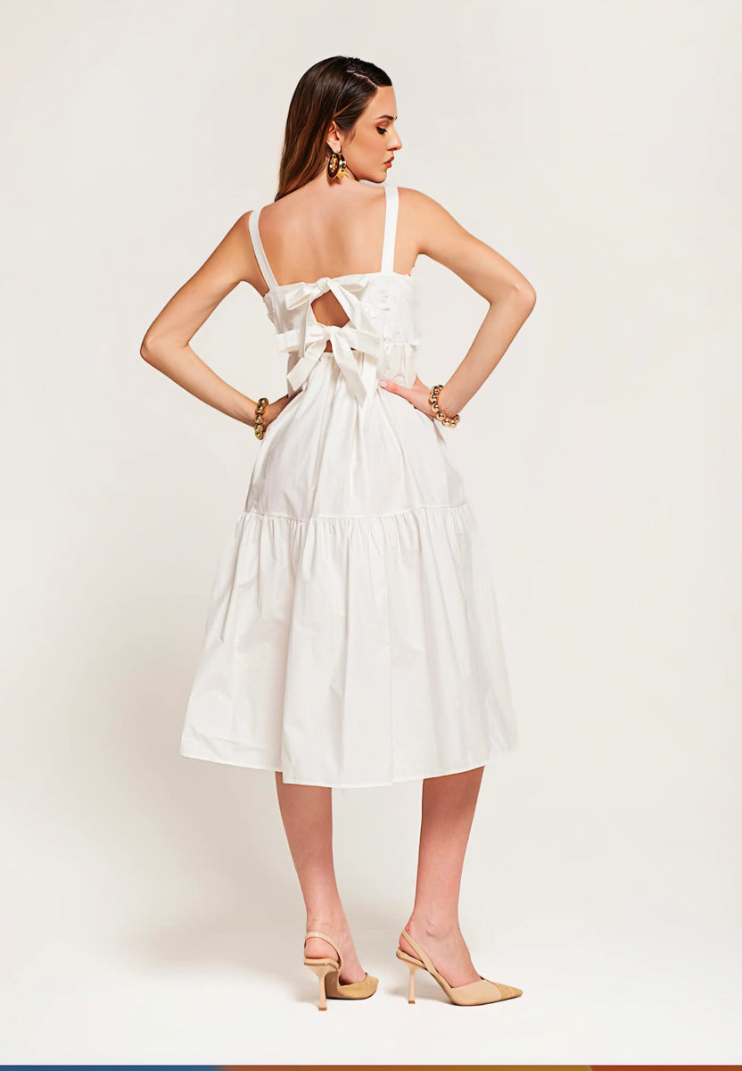 Bianco Seta Embroidered Midi Dress - ELLY